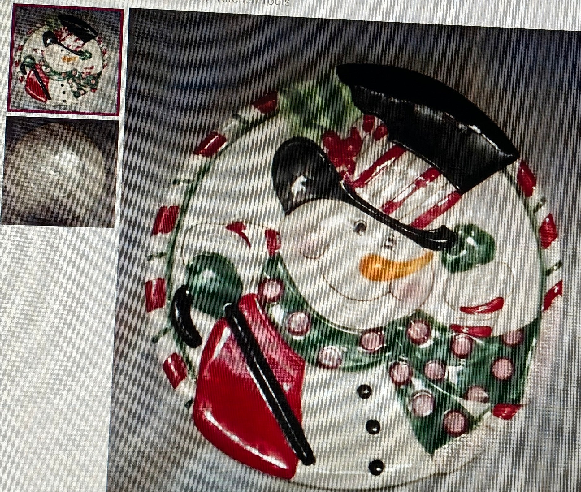 Decorative plate with a snowman design on a white background